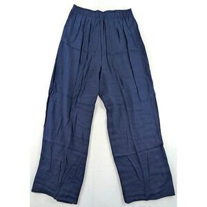 Unbranded Womens 16 Navy Wide Leg Pants Elastic Waist Acetate Rayon Made USA